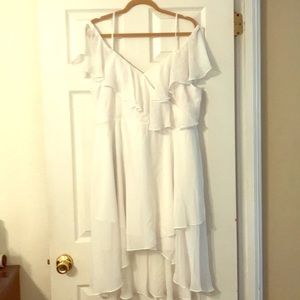 Db Studio white chiffon off the shoulder dress